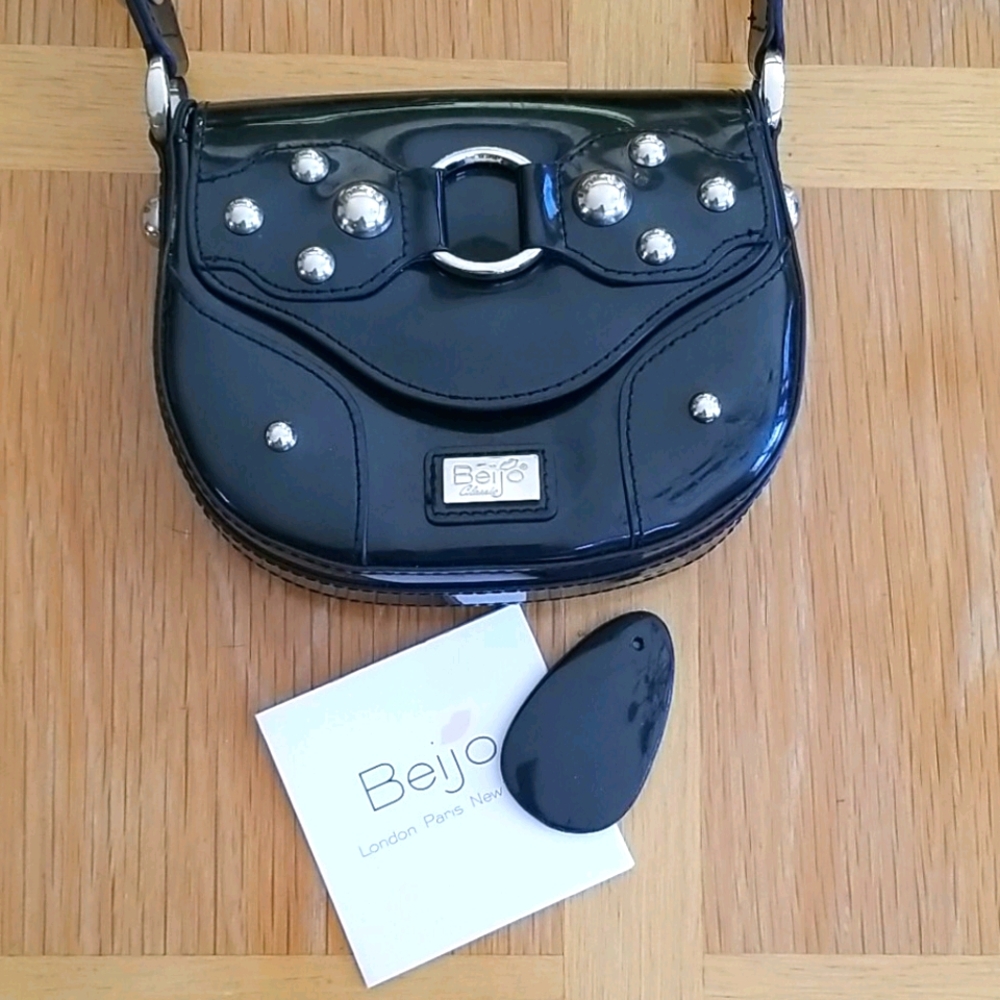 Beijo Silver Stud Black Biker Crossbody Mini Bag - Picture 7 of 16